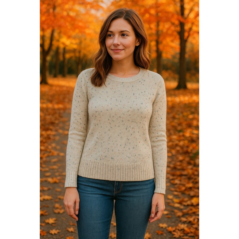 Vintage Old Navy Speckled Cream Crew Neck Knit Sweater Acrylic Wool Soft Neutral